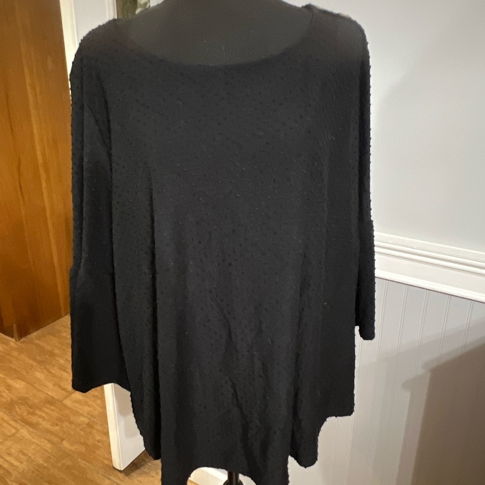 Bb Dakota-Black Swiss Dot Long Sleeve Flutter  Sleeve Top